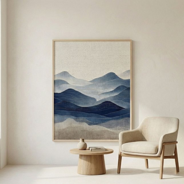 Poster Arte de Paisagem Abstrata Índigo Mínima (Criador carregado)