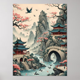 Poster Arte de Paisagem Chinesa Tradicional