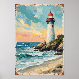 Poster Arte de Paisagem Costeira de Farol Antigo