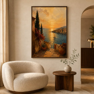 Póster Arte de Paisagem Costeira do Pôr do Sol Dourado Me