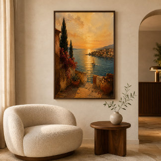 Póster Arte de Paisagem Costeira do Pôr do Sol Dourado Me