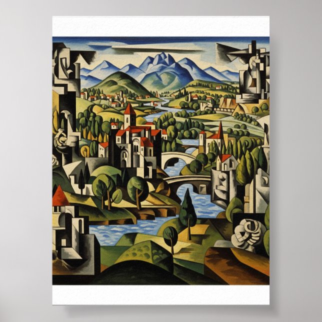 Poster Arte de Paisagem Cubista (Frente)