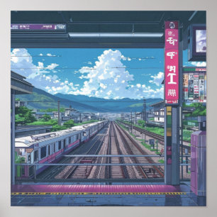 Poster Arte de Paisagem da Estação de Comboio Dentro de A