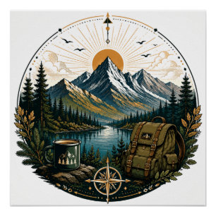 Póster Arte de Paisagem de Aventura Selvagem Alpina Vinta
