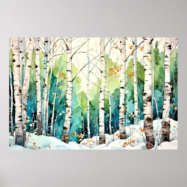 Poster Arte de Paisagem de Floresta de Bétula (Frente)