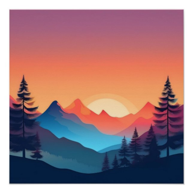 Póster Arte de Paisagem de Montanha Sunset (Frente)