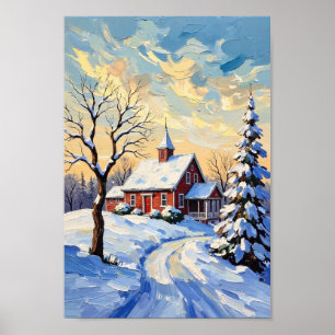 Poster Arte de paisagem de neve de fazenda de inverno vin
