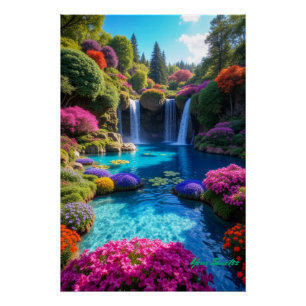Póster Arte de Paisagem de Sonho de Cachoeira Tropical Co