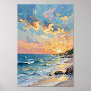 Poster Arte de paisagem marinha de pôr do sol no oceano v
