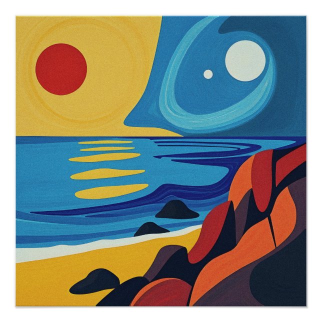 Póster Arte de Paisagem Marítima Abstrata (Frente)