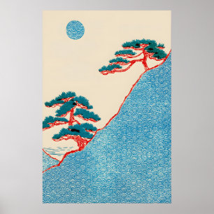 Poster Arte de Paisagem Minimalista Zen Seigaiha Ukiyo-e