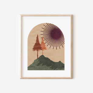 Poster Arte de Paisagem Montanhosa Boho Minimalista