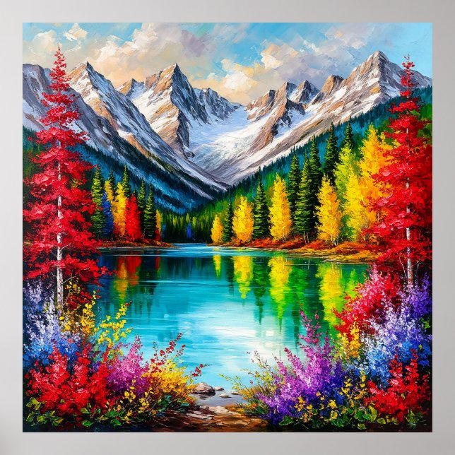Poster Arte de Paisagem Montanhosa para Decoração Colorid (Frente)
