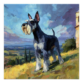 Póster Arte de paisagem rural ensolarada de Schnauzer