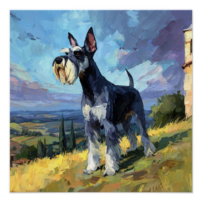 Póster Arte de paisagem rural ensolarada de Schnauzer (Frente)