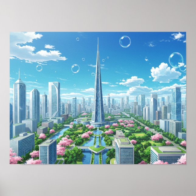 Poster Arte de Paisagem Urbana Abstrata Desenho Arquitetô (Frente)