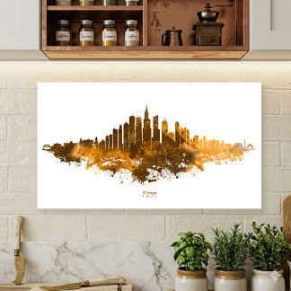 Poster Arte de Paisagem Urbana em Aquarela da Silhueta de