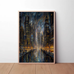Póster Arte de Paisagem Urbana Futurista no Estilo Van Go