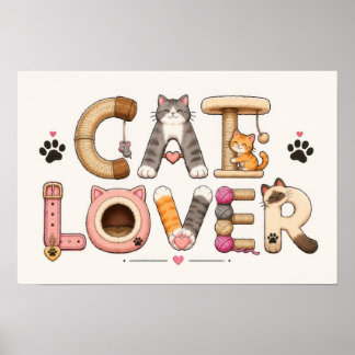 Poster Arte de Palavras Amante de Gatos