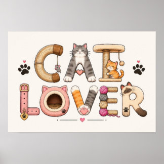 Poster Arte de Palavras Amante de Gatos