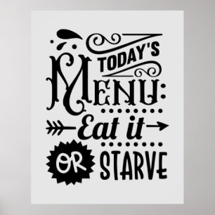 Poster arte de palavras de menu de cozinha engraçada