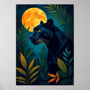 Poster Arte de Pantera na Selva ao Luar