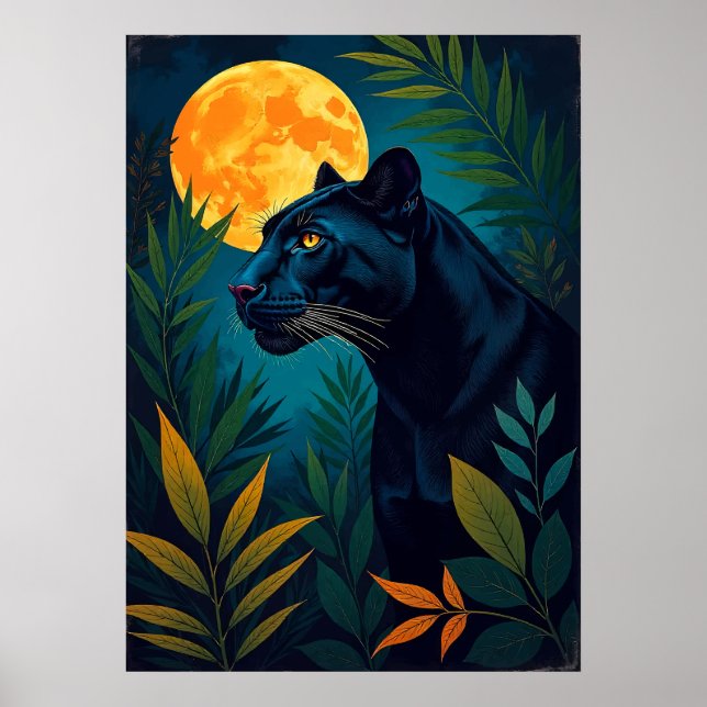 Poster Arte de Pantera na Selva ao Luar (Frente)