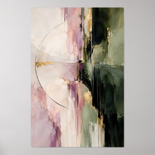Poster Arte de Parede Abstrata Círculo Preto Oliva Rosa E