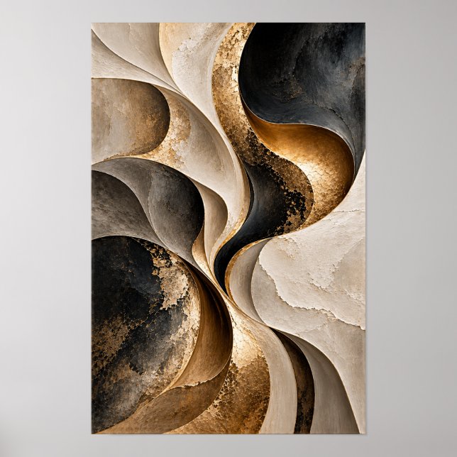Poster Arte de Parede Abstrata com Curvas Fluidas Preto B (Frente)