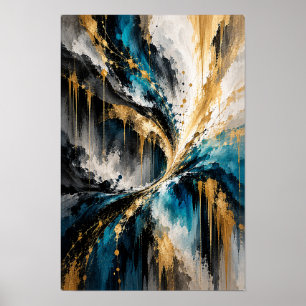 Poster Arte de Parede Abstrata Convergência Dourada Turqu
