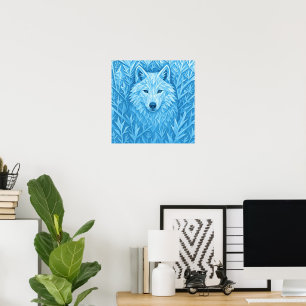 Poster Arte de parede abstrata de lobo geométrico azul le