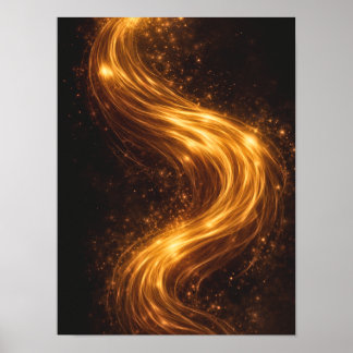 Poster Arte de Parede Abstrata Escura Fluxo Dourado – Lux