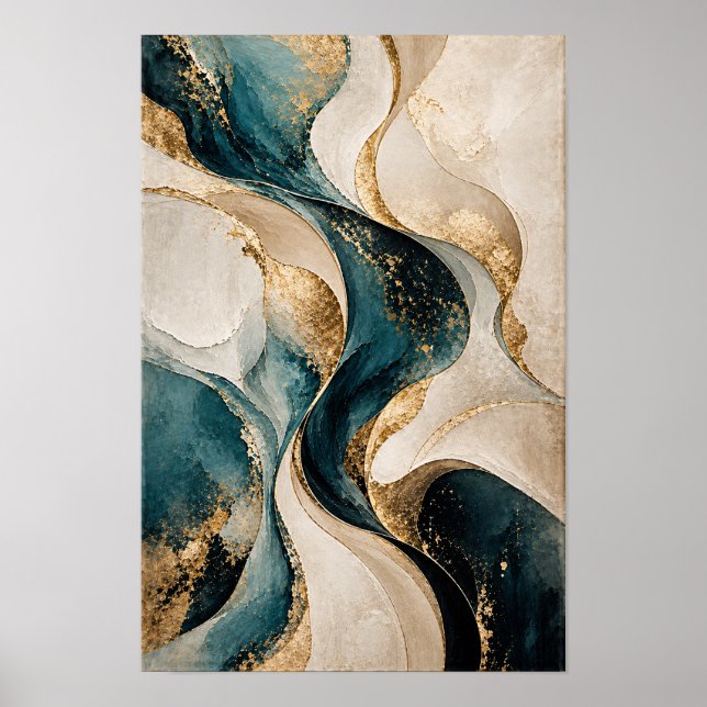 Poster Arte de Parede Abstrata Fluxo Entrelaçado Marfim V (Frente)