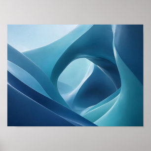 Poster Arte de Parede Abstrata Fluxo Escultural Deep Blue