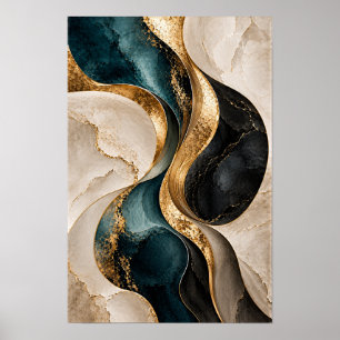 Poster Arte de Parede Abstrata Fluxo Escultural em Verde 