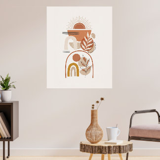 Poster Arte de Parede Abstrata Geométrica Botânica Boho P
