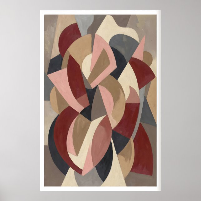 Poster Arte de Parede Abstrata Geométrica Faixas Curvas e (Frente)