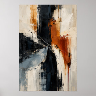 Poster Arte de Parede Abstrata Linear Marfim Ferrugem Car