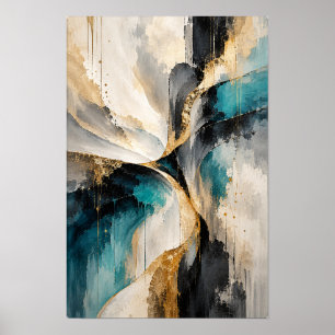 Poster Arte de Parede Abstrata Moderna Fluxo Dourado Turq