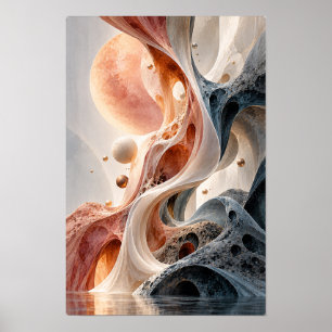 Poster Arte de Parede Abstrata Surrealista em Tom Rosa Do