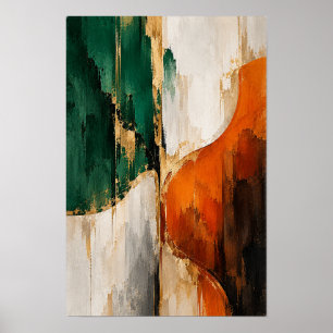 Poster Arte de Parede Abstrata Verde Esmeralda Laranja Qu