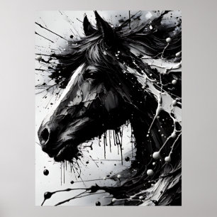 Poster Arte de Parede Abstrato, Negra e Branca, Cavalo