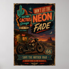 Poster Arte de Parede Americana de Garagem com Neon Desbo