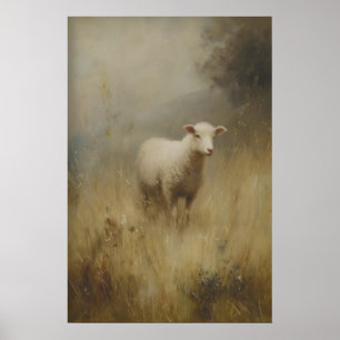 Poster Arte de Parede Animal Ovelha Cottagecore Cordeiro 