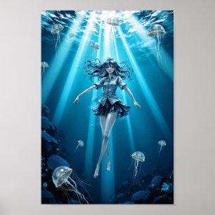 Poster Arte de Parede Anime Brilho do Oceano Profundo