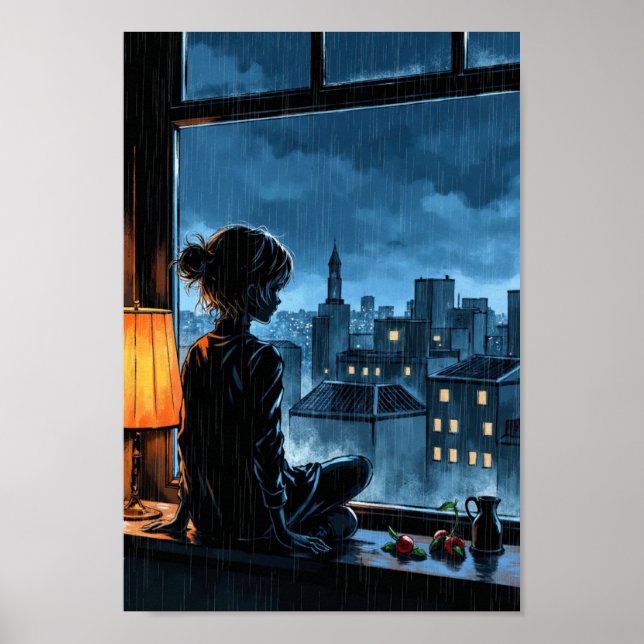 Poster Arte de Parede Anime Chuva Aconchegante na Janela (Frente)