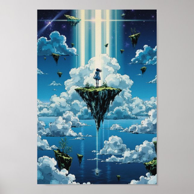 Poster Arte de Parede Anime Ilhas Flutuantes no Céu Fanta (Frente)