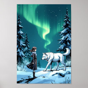 Poster Arte de Parede Anime Lobo Ártico Aurora