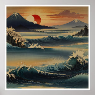 Poster Arte de Parede Aquarela das Montanhas Japonesas Im