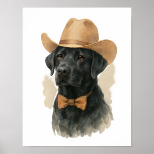Poster Arte de Parede Aquarela de Chapéu de Cowboy Labrad
